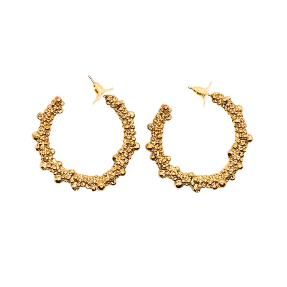 Gold Textured Beaded Hoop Earrings – Festive & Elegant – Perfect Holiday Gift